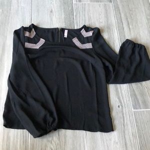 Black dress top with pink design